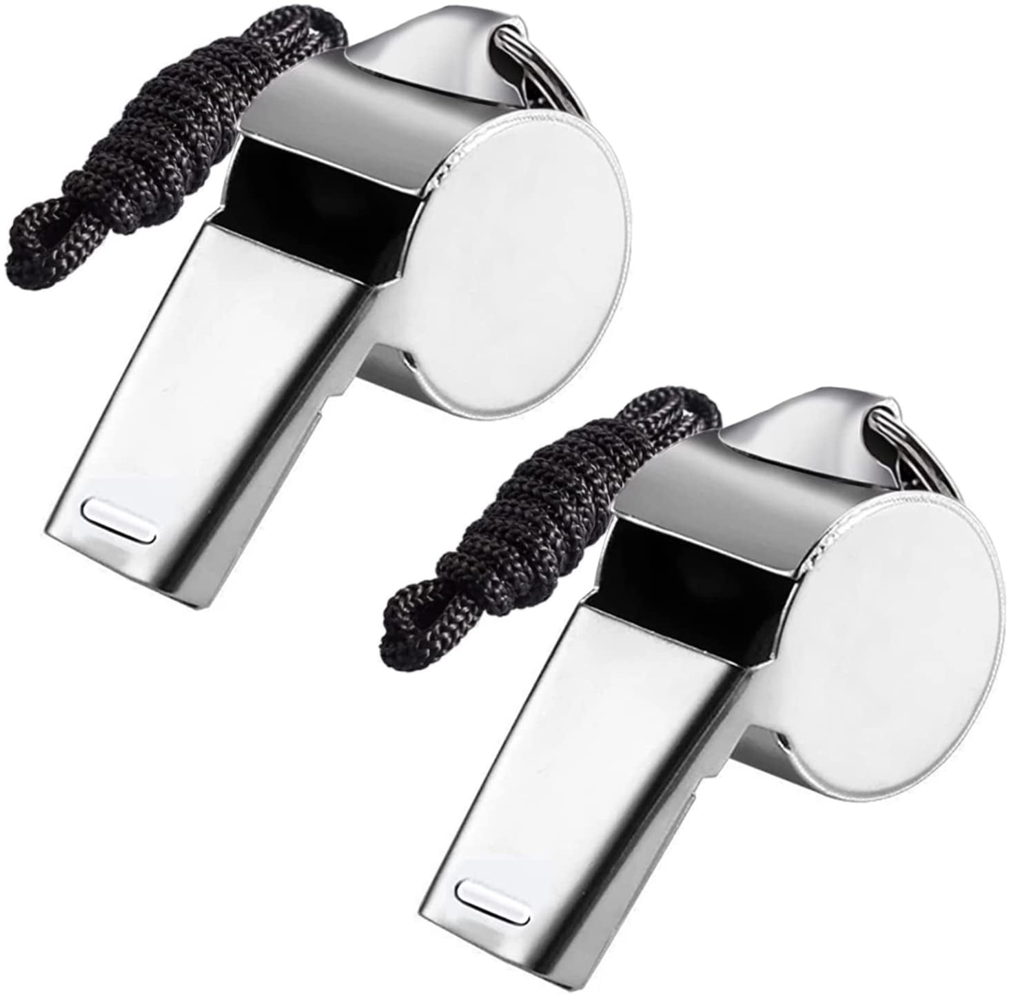 2 pieces stainless steel sports whistle with lanyard, coach whistle