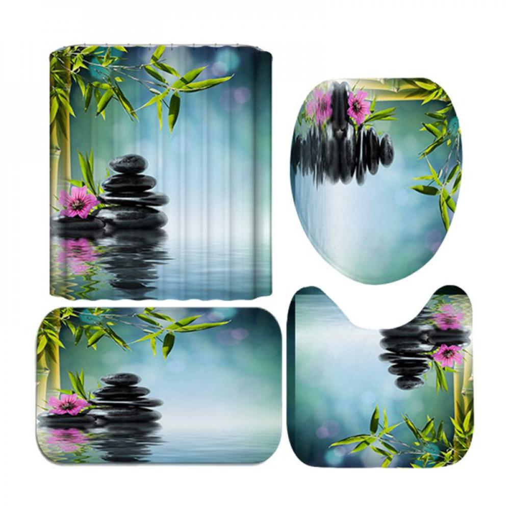 Clearance!4Pcs/set Rainforests Beaches Patterns Printing Shower Curtain