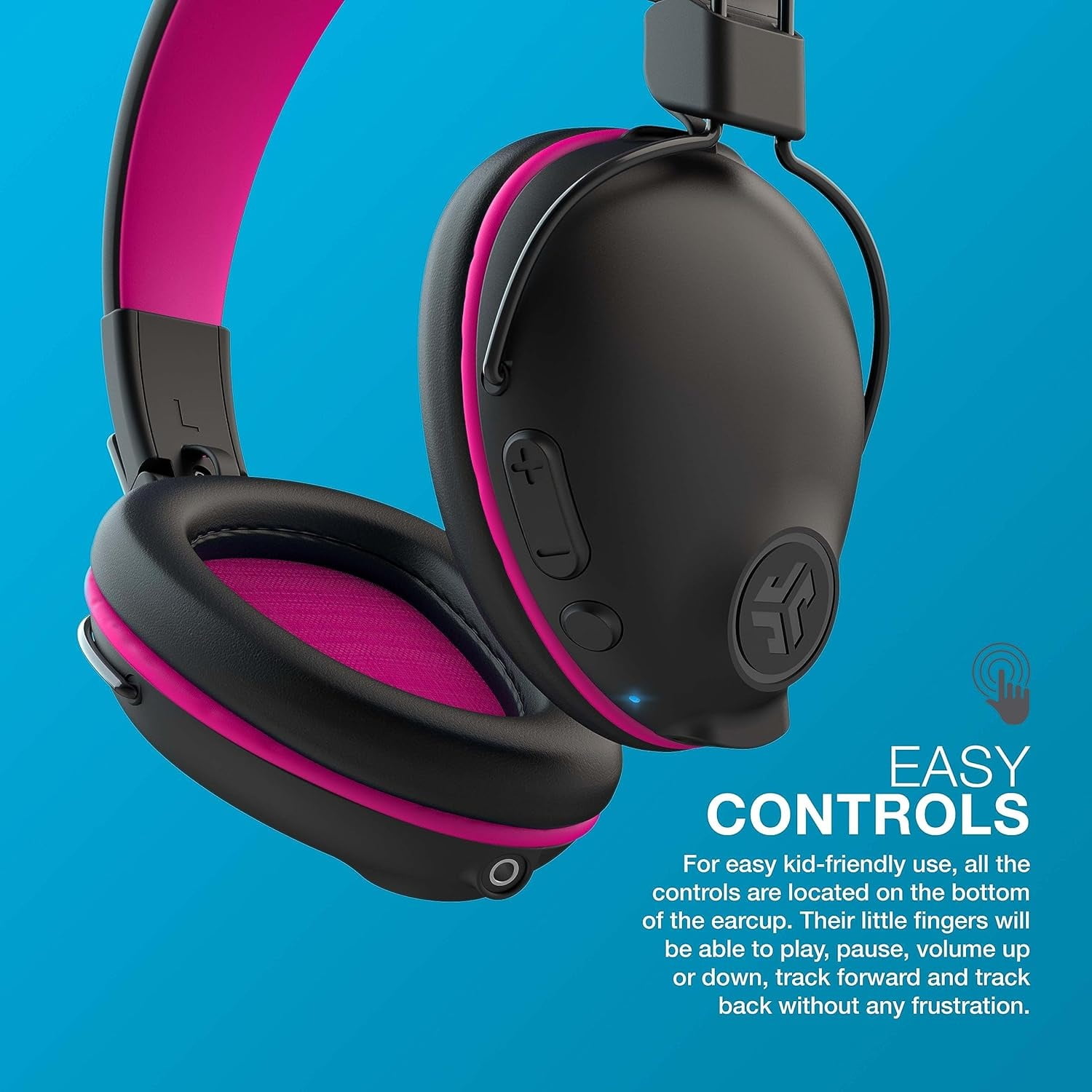 JLab JBuddies Pro Wireless Over-Ear Kids Headphones, 35+ Hour Battery Life, Built-in Volume Regulators for Safety, Share Mode, Folding, Adjustable, Noise Isolation, with Mic, Pink