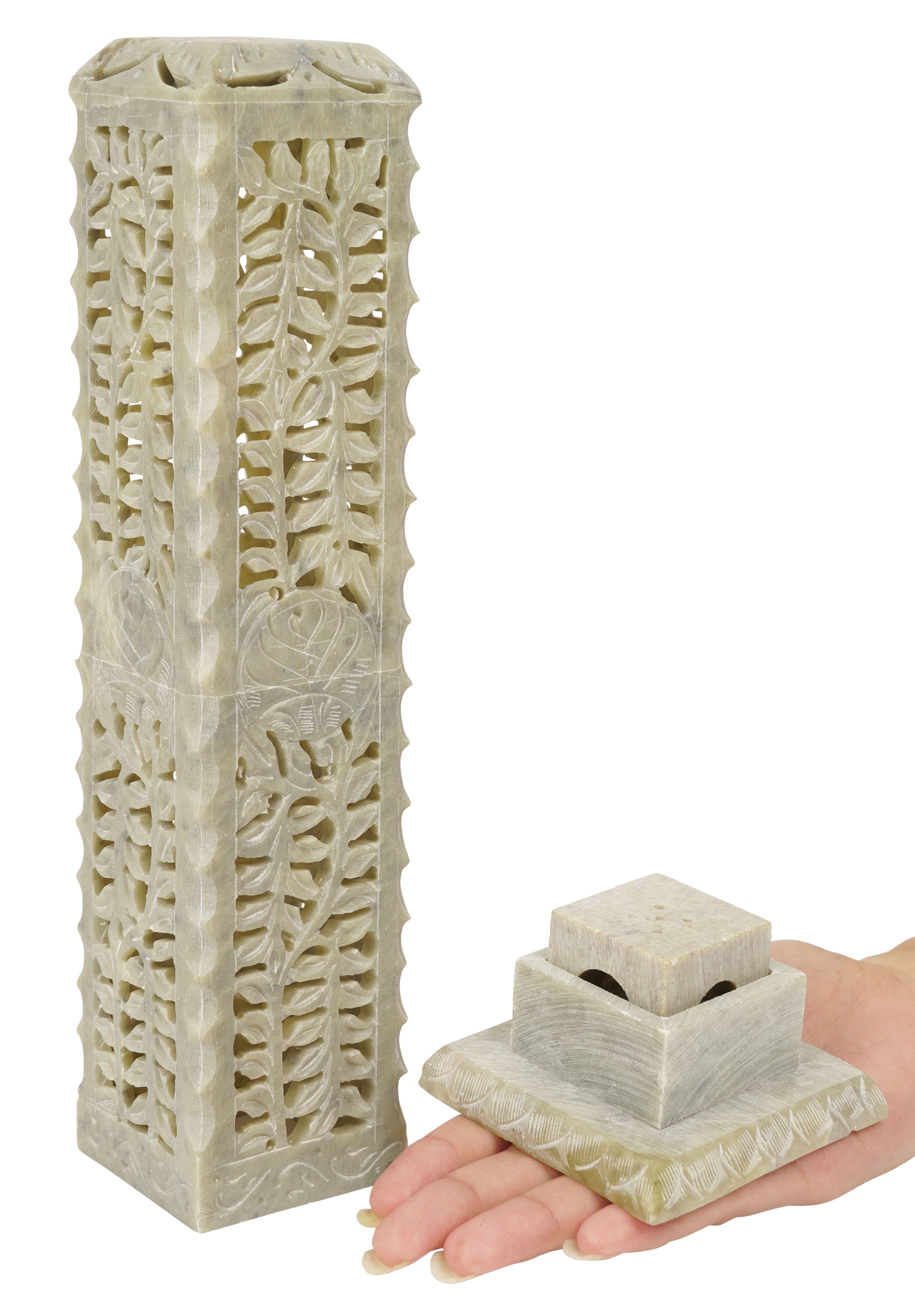 IBA Indianbeautifulart Handmade Stone Incense Stick Burner | Candle Stick Holder | Tea Light Burner , Perfect Floral Carving for Gifting- Decorative Home and Kitchen Decor (10.5x 2.2 Inches)