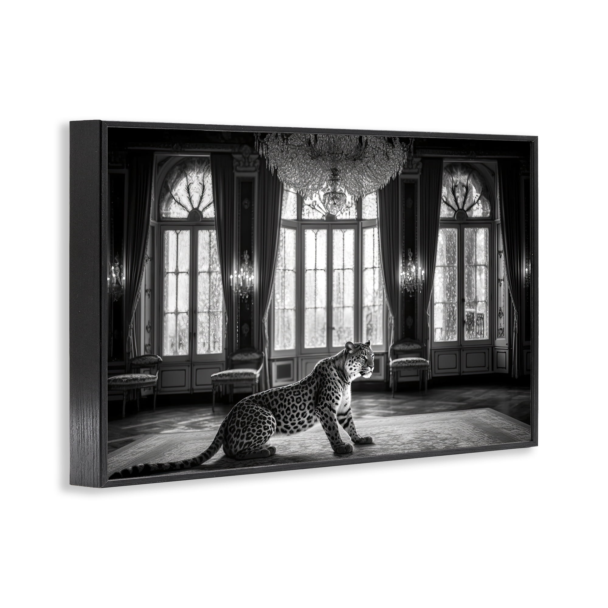 Snow Leopard in Opulent Mansion Black Framed Giclee Art, design by Decent Exposures