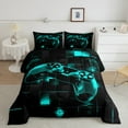 thumbnail image 2 of jejeloiu Cartoon Gamepard Full Size Comforter Sets,Teens Video Game Bedding Comforter Set,Cyan Black Check Bedding Sets For Boys Kids,Luxury Bedroom Decor Reversible,3pcs, 2 of 8