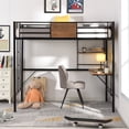 thumbnail image 2 of Twin Loft Bed with Storage Desk, Multifunctional Loft Bunk Bed with Desk and Storage Shelves, Safety Full-length Guardrails, Space-Saving Design Easy to Assemble, Black, LJ3527, 2 of 9