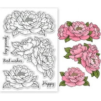 Peony Flowers Clear Stamps for DIY Scrapbooking Peony Flowers Silicone Clear Stamp Seals Transparent Stamps for Cards Making Photo Album Journal Home Decoration