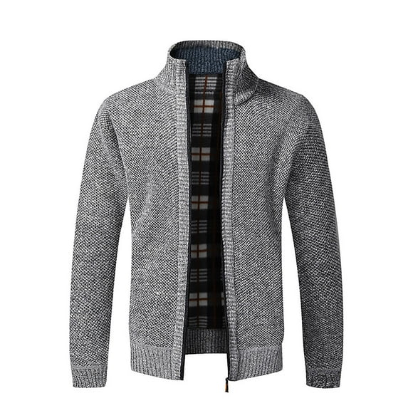 jsaierl Cardigan Sweaters for Men Knit Zip Up Stand Collar Outwear Slim Long Sleeve Woolen Warm Sweater Jacket with Pockets
