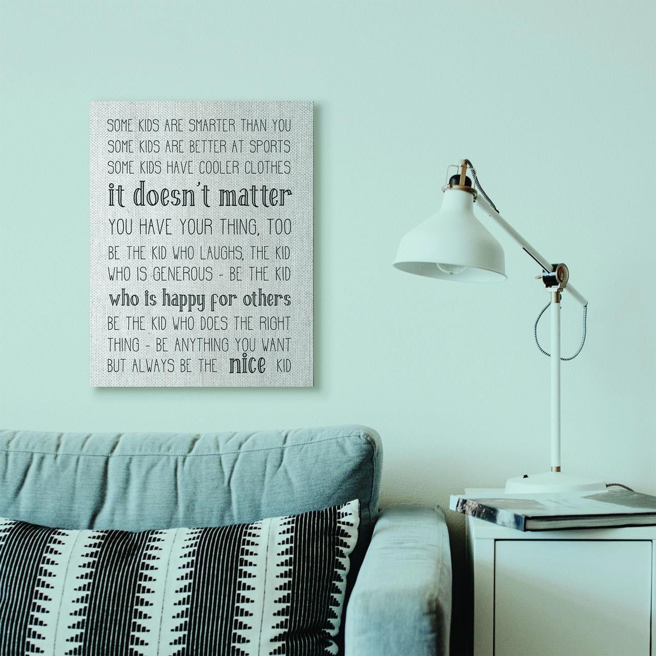 Stupell Home Décor Be the Nice Kid Inspirational Family Wood Textured Word Design Canvas Wall Art by Daphne Polselli