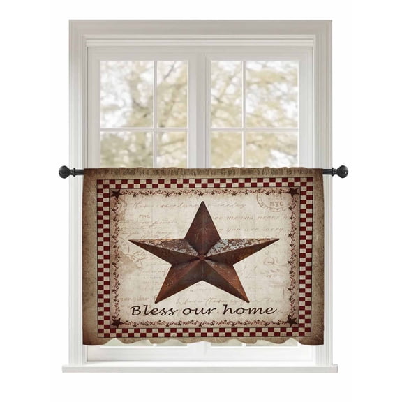 Sheer Curtains 54 Inch Length, Texas Star Vintage Semi Sheer Curtains Light Filtering Window Treatment, Bless Our Home Western Stars Country Privacy Voile Drapes for Living Room Bedroom 52x54 Inch