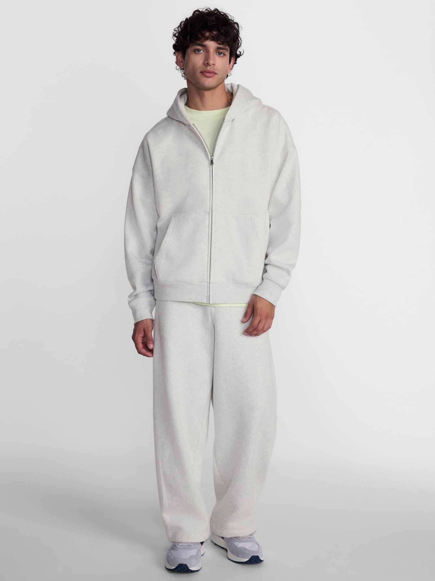 No Boundaries Boxy Fit Heavyweight Fleece Full Zip Hoodie Sweatshirt, Men's Sizes XS-3XL