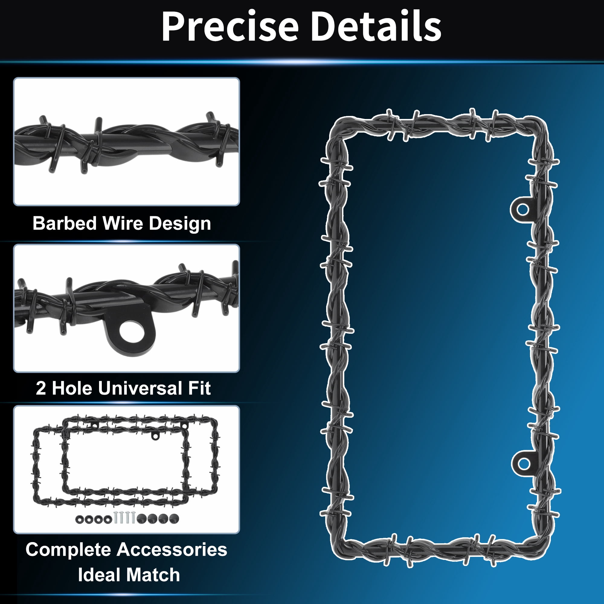 Unique Bargains Universal Barbed Wire Design License Plate Frame with Screws for Cars