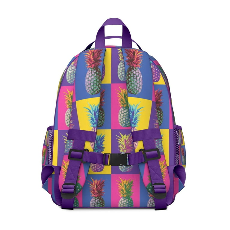 Tropical Pineapple Print Student Backpack with Fresh Flowers and