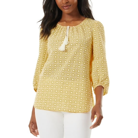 Jones New York Womens Eyelet 100% Cotton Tunic Top
