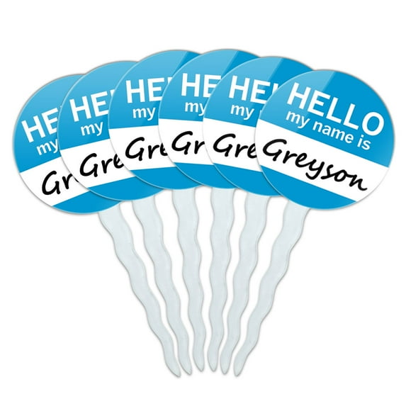 Greyson Hello My Name Is Cupcake Picks Toppers - Set of 6