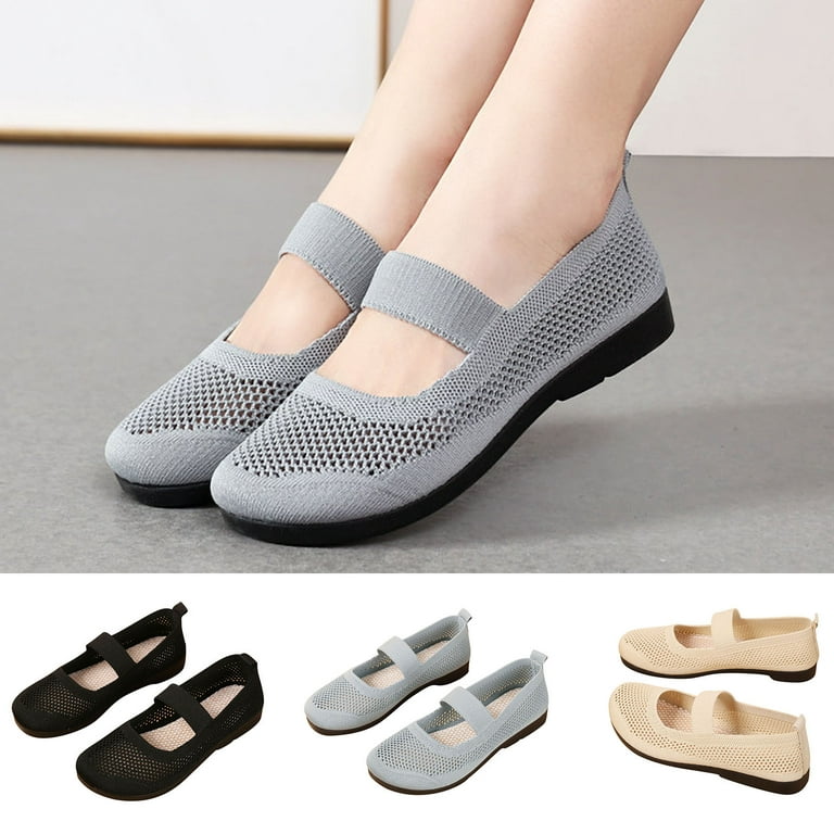 Lovskoo 2024 Women's Slip On Lightweight Mesh Walking Shoes Cotton  Breathable Comfortable Soft Sole Non-Slip Flats Black 