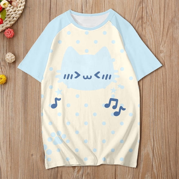 TrendOFT Womens Raglan Tees Raglan Sleeve Print Crew Neck Casual Lightweight Daily Summer Tops Blue L