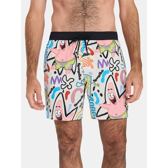 Neff Men's and Big Men's SpongeBob SquarePants Print Swim Trunks, Sizes S-3XL