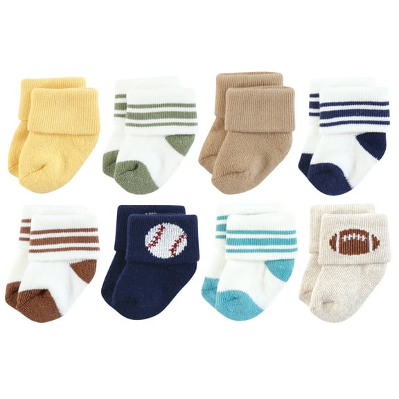 Hudson Baby Infant Boy Cotton Rich Newborn and Terry Socks, Sports Stripes, 0-6 Months