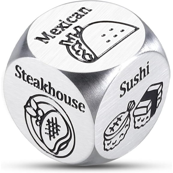 Food Decision Dice for Husband Wife, Sotcking Stuffers for Women Men, 6th Anniversary Wedding Gifts for Her Him, 11th Anniversary Steel Gifts, Funny Food Dices, Date Night Dice, Movie Nights Supplies