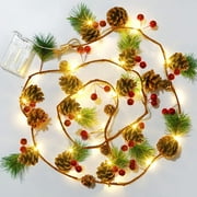 6.5 FT Pine Cone Christmas String Lights, 20 LED Battery Operated Christmas Garland with Red Berry Pine Cone Fairy String Lights for Indoor Outdoor Xmas Fireplace Mantel Decorations