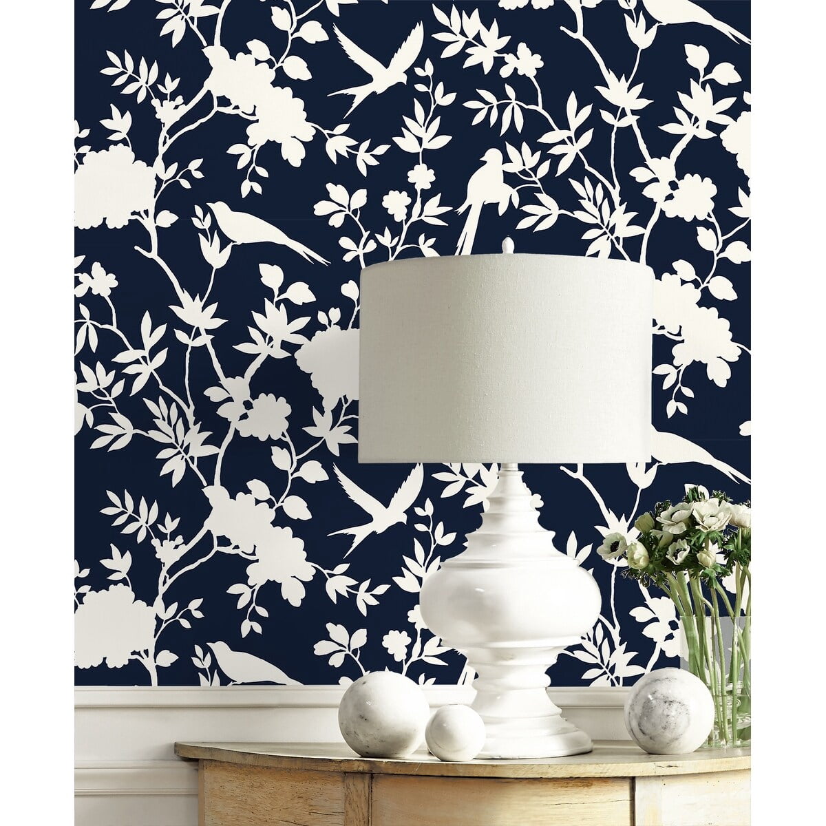 Luxe Haven Mono Toile Peel and Stick Wallpaper Midnight Blue