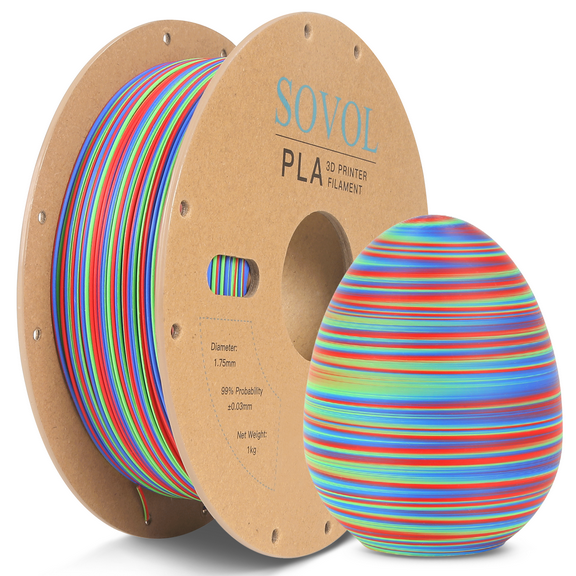 Sovol Matte PLA Filament Rotated Tri Color Co-Extrusion 1.75mm, Fast Change 3D Printer Filament 1kg/ 2.2lbs, Matte Red Green Blue 3 in 1 Coextrusion PLA Material /-0.03mm