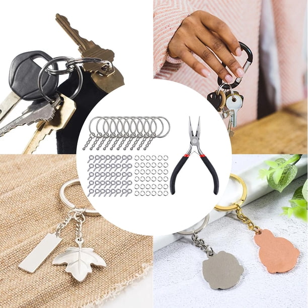 LLavero de aleación de 221 piezas con Kit de cadena, alicates, pasadores de tornillo, conector de anillos para llavero DIY, colgante , Plata BLESIY Llaveros Anillos