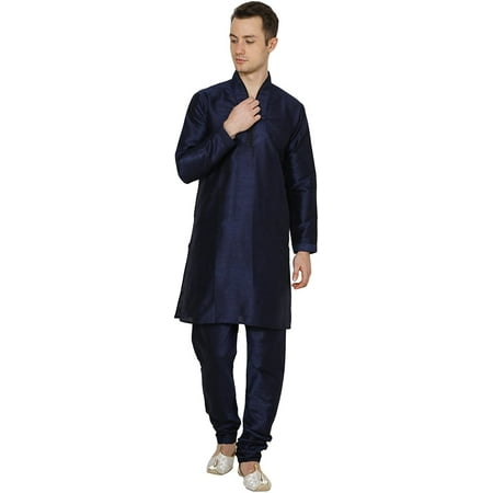 

Royal Kurta Mens Cotton Silk Hineck Traditional Kurta Churidar Navy