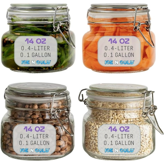 Airtight Glass Storage Jars with Clamp Lid – Food Storage Containers with Rubber Gasket Seal – Pantry & Kitchen Canisters for Dry Goods, Coffee, Sugar, Pasta – 0.4L to 2.2L Sizes (4, 14oz | 0.4L)