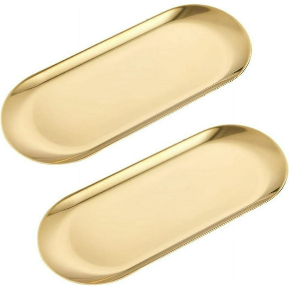 Mictong 9-inch gold glitter metal tray, mirror polished dessert decoration tray, stainless steel small tray, gold, 2 pieces