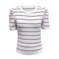 thumbnail image 3 of Womens Shirts Summer Striped Pullover Round Neck Bubble Sleeve T Shirt Top Womens Tops, 3 of 4