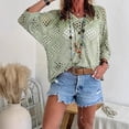 thumbnail image 3 of BSDJILFG Crochet Tops for Women 3/4 Batwing Sleeves Knit Cover Ups Sun Protection V-Neck Pullover Beach Cover Ups, 3 of 8