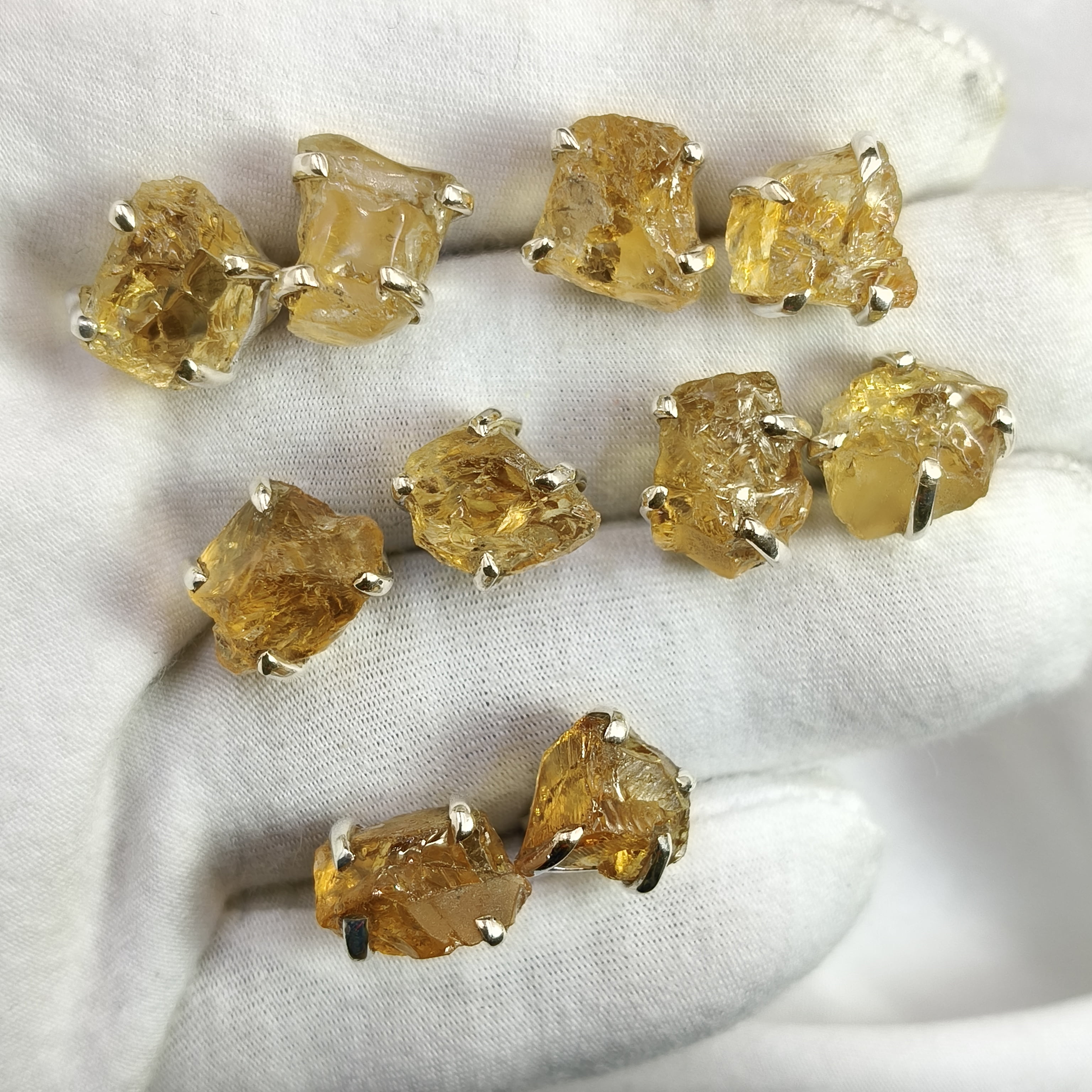 925 Sterling Silver Stud Earring for Women Natural Raw Citrine Gemstone Silver Stud Earrings