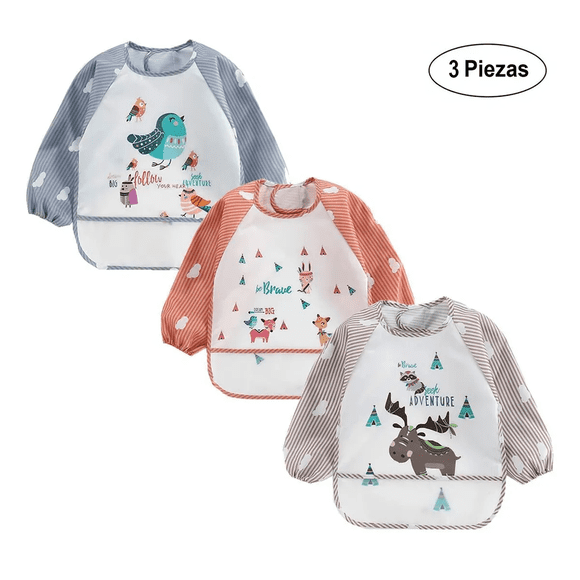 Juego 3 Impermeables Bebé Baberos Larga Manga Xtellar multicolor