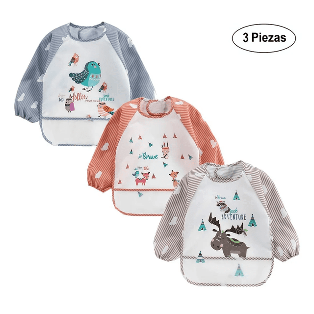 Juego 3 Impermeables Bebé Baberos Larga Manga Xtellar multicolor