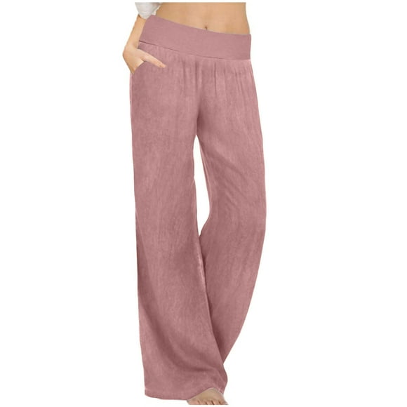 Simua Women's Casual Pull-on Pant with Elastic Waist High Waist Denim Wide Leg Palazzo Pants Jeans Trousers Pink,S