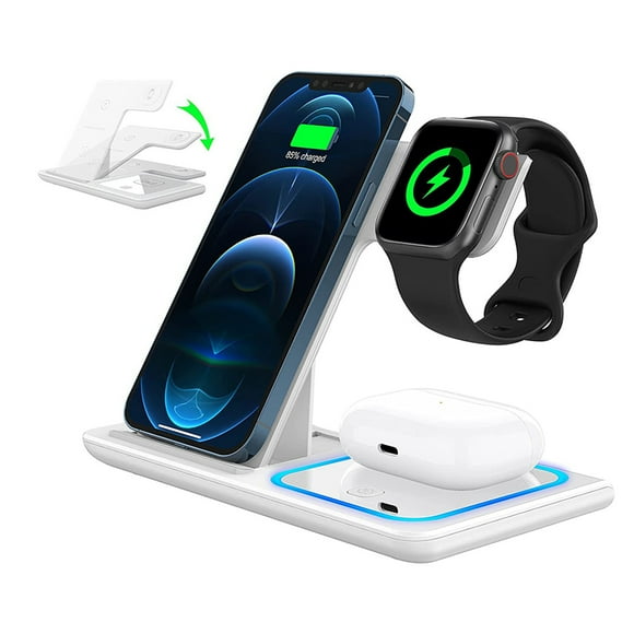 3 in 1 Fast Wireless Charging Station, Foldable Charging Stand Compatible with Apple Watch AirPods 3/2/Pro iPhone Series