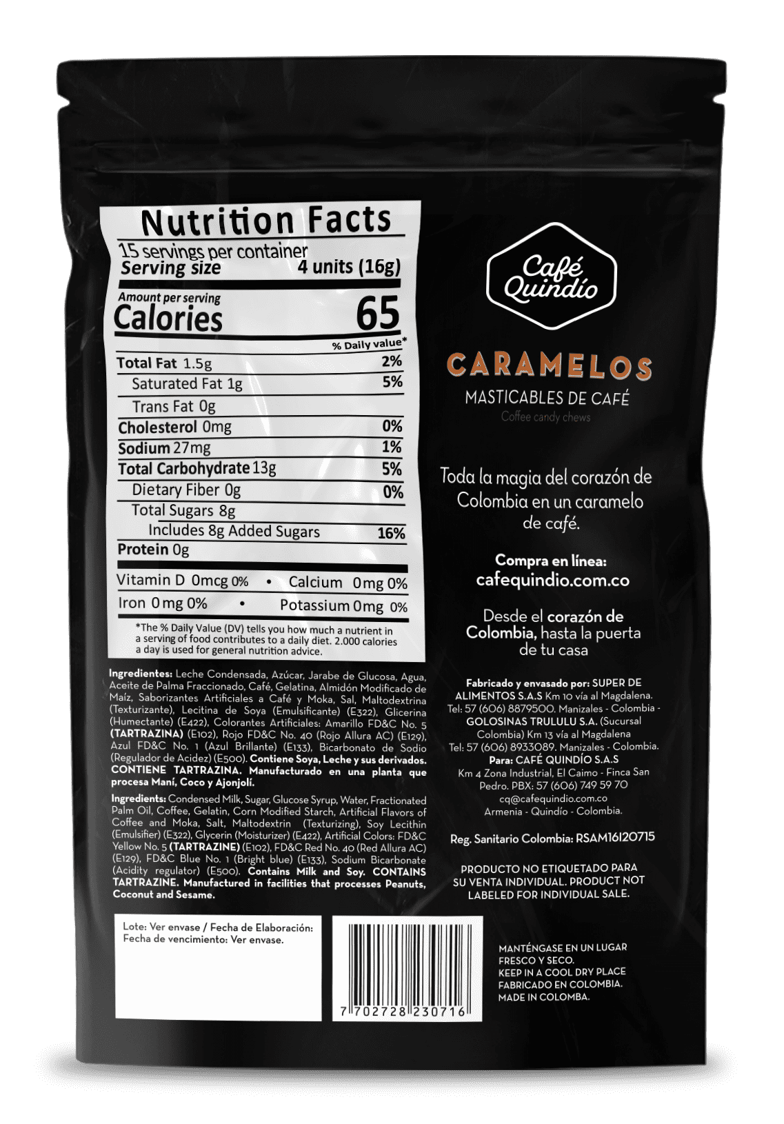 Cafe Quindio Chewy Coffee Caramels 8.5 oz Bag (240g) - Approximately 60 Candies