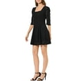 thumbnail image 4 of INSPIRE CHIC Women's Square Neck Lace Puff Sleeve Dress Black XS, 4 of 6