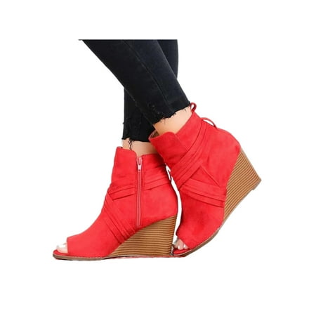 

UKAP Lady Work Casual Thick Sole Wedge Sandals Women s Summer Anti Slip Peep Toe Lightweight Side Zipper Beach Shoes