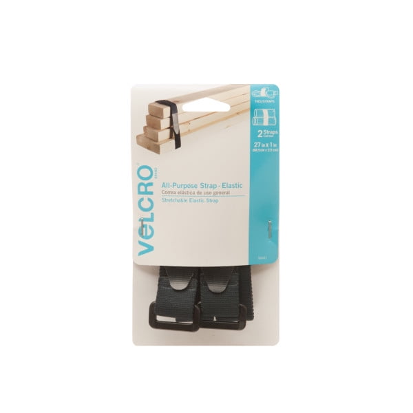 VELCRO® Brand All Purpose Strap Elastic 27in x 1in Straps Black 2 ct