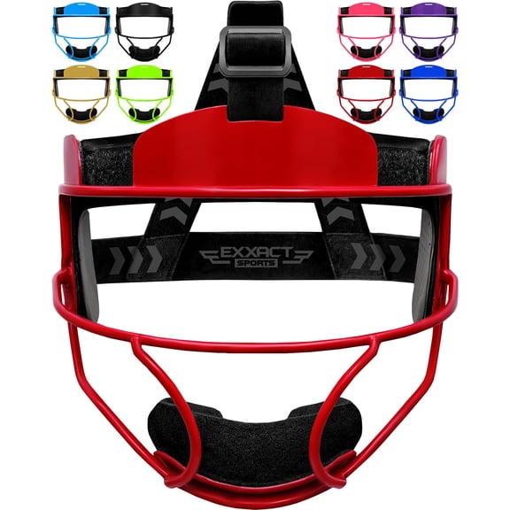 Exxact Sports Softball Face Mask Girls Youth & Adult, Protective Lightweight Fielders Mask Softball For Enhanced Performance (Red, Adult)