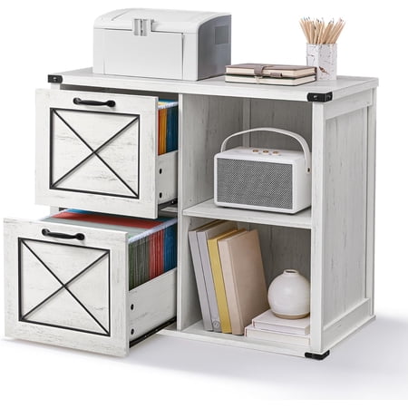 VASAGLE Lateral File Cabinet, Filing Cabinet with 2 Drawers, Printer Stand, 2 Open Compartments, Fit A4, Letter Size, Hanging File Folders, Rustic White