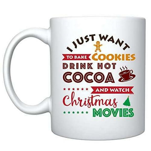 Veracco Christmas Movies Watching Funny White Ceramic Coffee Mug Gifts For Christmas (White)