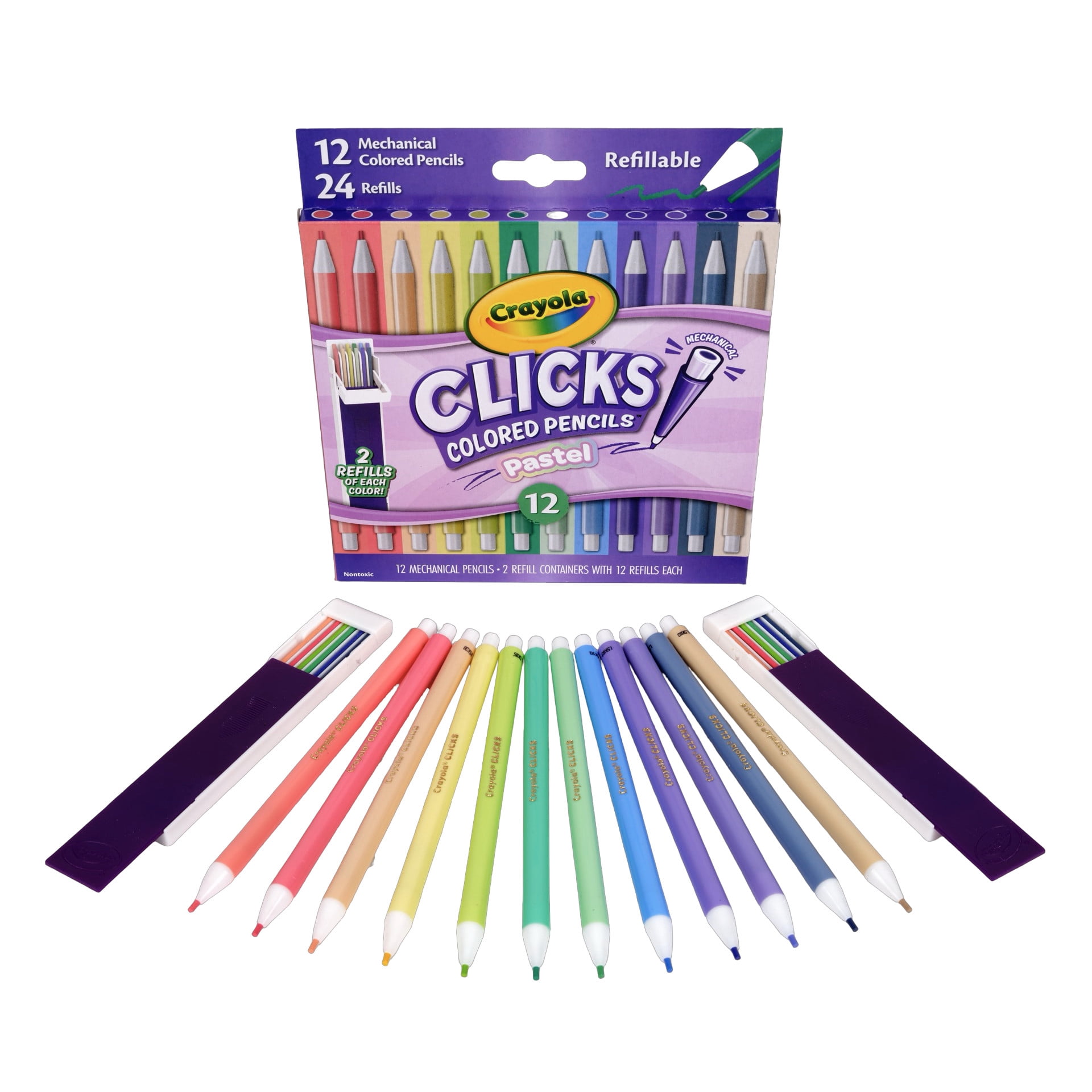 Crayola Clicks 2.0mm Mechanical Colored Pencil Set, 12 Pastel Colors with Replacement Cores, Cute School Supplies, Classroom Must Haves, Teacher Gifts, Ages 6+