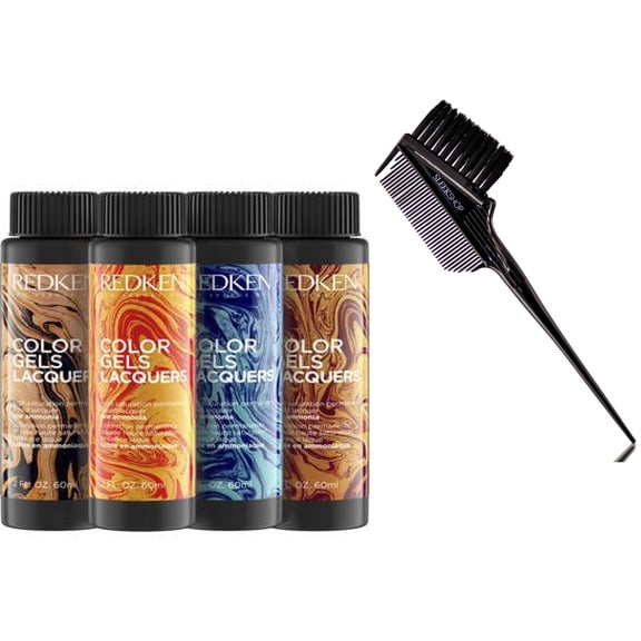 REDKEN 7RR Flame : COLOR GELS LACQUERS Permanent Liquid Hair Color Haircolor Dye, 100% Gray Coverage - Pack of 1 w/ Sleek 3-in-1 Brush Comb