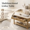 thumbnail image 3 of COLAMY RILLE 47" Coffee Table with Storage & 2 Drawers, Rectangular Travertine Fluted Wood Coffee Tables for Living Room, Modern Farmhouse Center Table with Shelf, Oak, 3 of 9