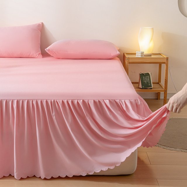 YIMWNYI Bed Skirt, Solid Color Bedspread, Polyester Cotton, Non-Slip Protective Cover, Ruffled Edge Design, Durable and Chic Bed Hat