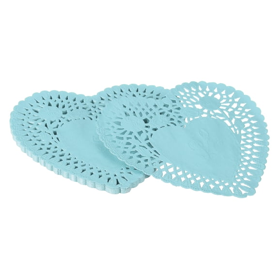 Paper Doilies, Heart Paper Lace Doilies Disposable Placemats for Cakes Desserts Food 6 Inch & 100 Pack & Sky Blue