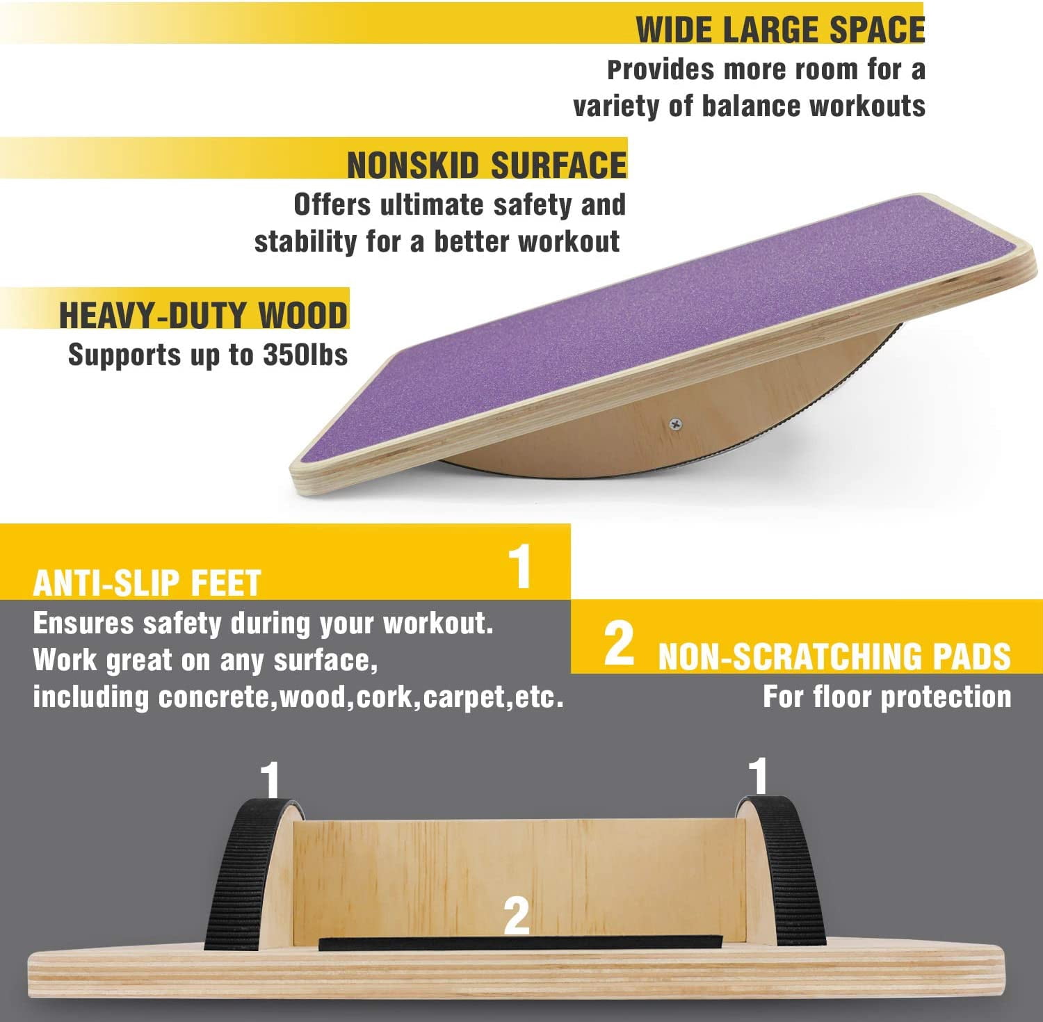Yes4All Professional Rocker Balance Board for Physical Therapy | 17.5” Rocker Board, Rocker Wooden Balance Board for Balance & Rehabilitation Exercises (Purple)