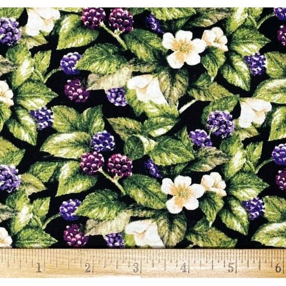 1/2 Yard - Purple Mulberry Bush & Flowers Cotton Fabric (Great for Quilting, Sewing, Craft Projects, Throw Pillows & More) 1/2 Yard X 44" Wide