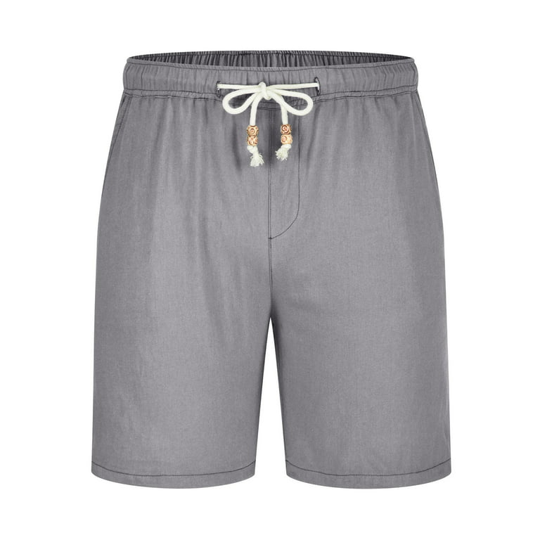 Mens Summer Linen Beach Shorts Elastic Mid Waist Vacation Shorts  Lightweight Breathable Soft Comfort Shorts Daily Home Pajama Shorts